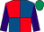 Red and royal blue (quartered), purple sleeves, emerald green cap