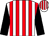 White, red stripes, black sleeves