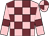 Pink, garnet checked, pink sleeves, garnet armlets, quartered cap