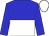 Blue, white halved horizontally, blue sleeves, cap