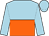 Light blue and orange halved horizontally, light blue sleeves and cap