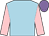 Light blue, pink sleeves, mauve cap