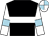 black, white hoop, light blue armbands on white sleeves, white and light blue, quartered cap