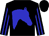 Black, blue horses head, blue stripes on sleeves