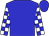 Blue, white blocks on sleeves, blue cap