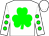 White, green shamrock, green spots on sleeves, white cap