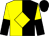 Yellow and black halves, yellow diamond, yellow and black halved sleeves, black cap