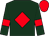 Hunter green, red diamond, red bars on sleeves, red cap