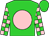 Lime, pink ball, pink blocks on lime sleeves, lime cap