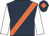 Dark blue, orange sash, white sleeves, dark blue cap, orange diamond