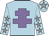 Light blue, mauve cross of lorraine, light blue sleeves, grey stars, light blue cap, grey star