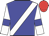 blue, white sash, blue armlet on white sleeves, red cap