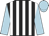 Black and white stripes, light blue sleeves and cap