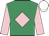 Emerald green, pink diamond & sleeves, white cap