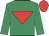Emerald green, red inverted triangle, red cap