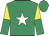 Emerald green, white star, yellow halved sleeves, emerald green cap
