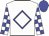 White, blue diamond frame, blue blocks on sleeves, blue cap