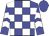 Blue and white blocks, blue sleeves, white chevrons, blue cap
