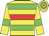 Yellow, green and red hoops, green bars on sleeves, yellow, green hooped cap