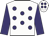 White, purple dots, purple sleeves