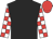 Black, red blocks on white sleeves, red cap