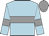 Light blue, grey hoop, grey bars on light blue sleeves, grey cap