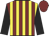 Maroon, yellow stripes, black sleeves, maroon cap