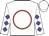 White, red circle, blue diamonds on sleeves