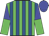 Lime green and royal blue stripes, blue and lime halved sleeves, blue cap