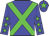 Blue, green cross sashes, blue sleeves, green stars, blue cap, green star